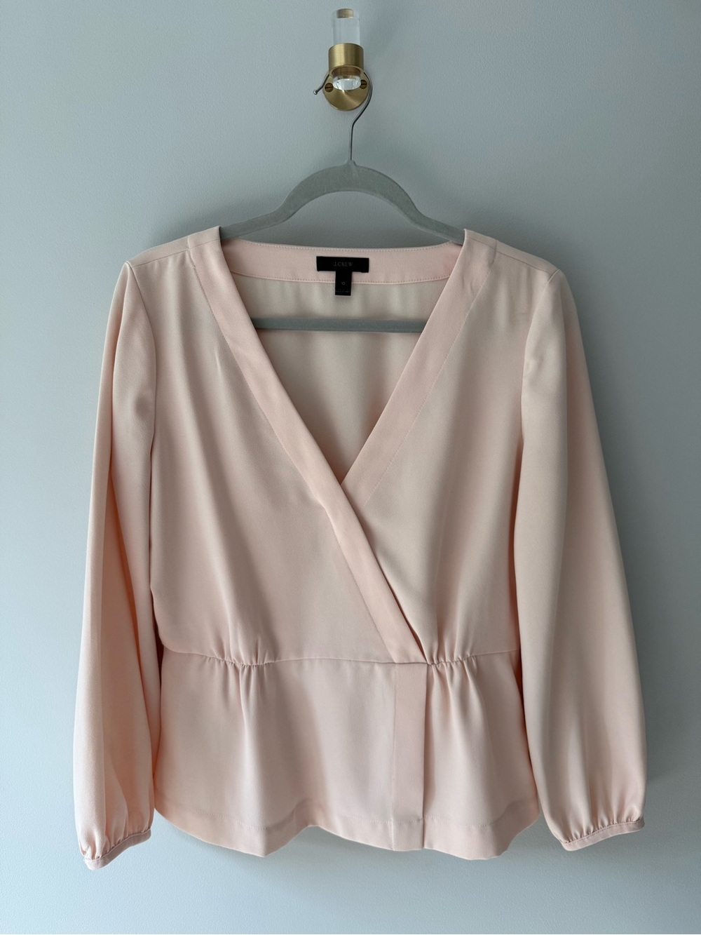 J. Crew Blush Pink Wrap-Front Long Sleeve Blouse